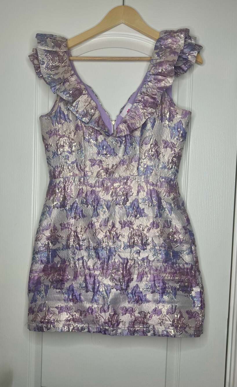 Buddy Love Winslet Ruffled Metallic Floral Mini Dress